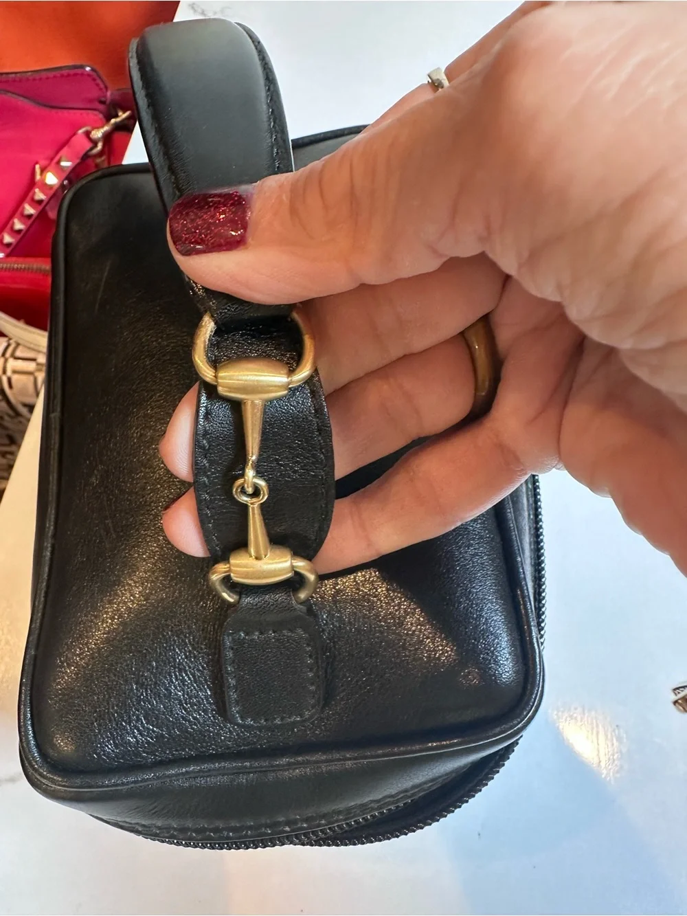Gucci Horsebit Vanity Bag Makeup Cosmetics Leather Black